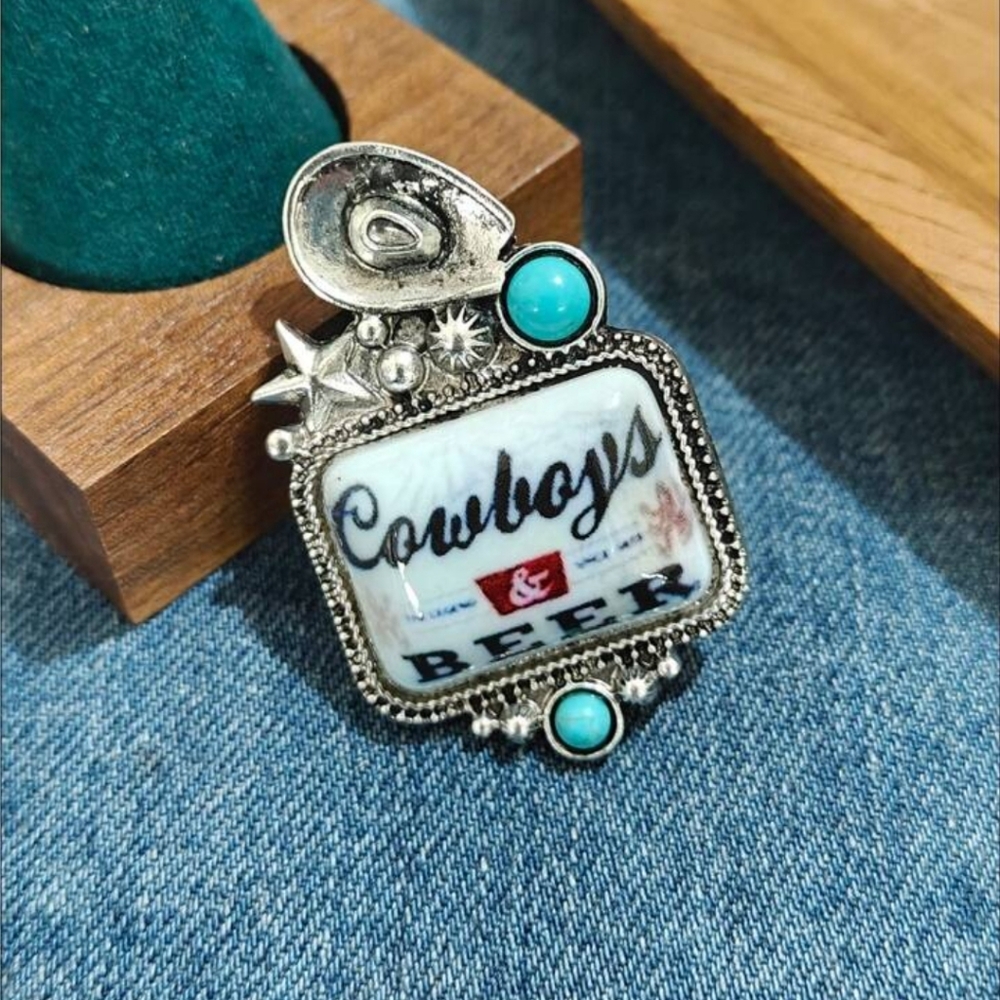 Cowboys and Beer Western Belt Buckle Ring